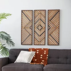 Set Of 3 Wood Geometric Slatted Wood Design Wall Decors Brown - Olivia & May -Northlight Store GUEST 02b53960 1f99 4c81 8d14 2bc3742731de
