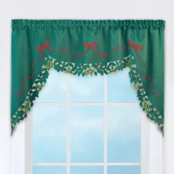 Collections Etc Holly Border Curtain Swag Holiday Valance