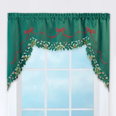 Collections Etc Holly Border Curtain Swag Holiday Valance 1 Collections Etc Holly Border Curtain Swag Holiday Valance