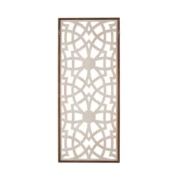 15.75" X 37.75" Damask Carved Wall Sign Panel Wood Cream/Brown
