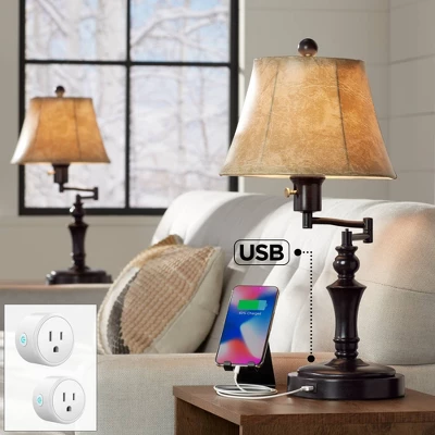 Regency Hill Corey Bronze Swing Arm USB Desk Lamps Set Of 2 With Socket 1 Regency Hill Corey Bronze Swing Arm USB Desk Lamps Set Of 2 With Socket
