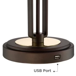 Franklin Iron Works Javier Industrial Table Lamp 24 1/2" High Bronze With USB Charging Port White Drum Shade For Bedroom Living Room Bedside Home Desk -Northlight Store GUEST 0670da15 56bd 4daa 99c3 f09f660ec246