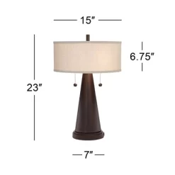 Franklin Iron Works Craig Rustic Farmhouse Table Lamps Set Of 2 With Round Risers 24 1/2" High Bronze With USB Charging Port Natural Shade For Desk -Northlight Store GUEST 07edf709 c43c 45f1 ac84 373dfc259943 1