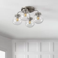 18" 4-Light Piper Farmhouse Rustic Iron/Glass LED Semi Flush Mount Nickel/Clear - JONATHAN Y -Northlight Store GUEST 0afd845f a4b5 458b 8db7 ab2a81cbf50c