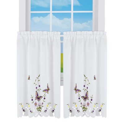 Collections Etc Embroidered Lavender Butterfly Floral Window Curtains 5 Collections Etc Embroidered Lavender Butterfly Floral Window Curtains - Image 5