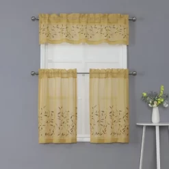 Kate Aurora Shabby Sheer Embroidered Complete 3 Piece Floral Rod Pocket Cafe Kitchen Curtain Tier & Valance Set -Northlight Store GUEST 10df87a9 4d7f 47c8 887e 4bb362cc554a