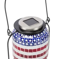 7" Solar Patriotic Glass/Iron Hanging Lantern With LED Lights Cool White - Alpine Corporation -Northlight Store GUEST 13a9db91 2768 4bca 8311 507285995d40