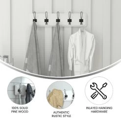 Flash Furniture Daly Wall Mounted 24 Inch Solid White Solid Pine Wood Storage Rack With 5 Hooks For Entryway, Kitchen, Bathroom -Northlight Store GUEST 13e31e70 f2ee 4317 8520 1a7062636839