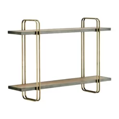 32.3" X 22" 2 Tier Metal And Wood Hanging Bracket Wall Mounted Shelf Gold - Danya B. -Northlight Store GUEST 141c1371 ea00 4147 87ef 320d75341969