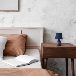 9.45" Petite Ceramic Oblong Bedside Table Desk Lamp With Matching Tapered Drum Shade Blue - Creekwood Home -Northlight Store GUEST 16bcee2f 65a7 49c2 b5aa 88b89dc935bb