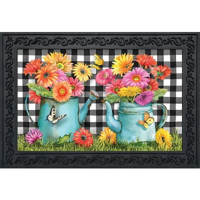 Briarwood Lane Gerber Daisy Watering Can Spring Doormat Checkered Floral Indoor Outdoor 30" X 18" 1 Briarwood Lane Gerber Daisy Watering Can Spring Doormat Checkered Floral Indoor Outdoor 30" X 18"