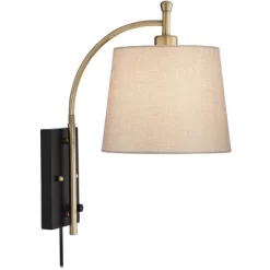 360 Lighting Chester Modern Swing Arm Wall Lamp Brass Black Plug-in Light Fixture Tan Drum Shade For Bedroom Bedside Living Room Reading Home House -Northlight Store GUEST 1aa75f7a 8438 4a62 ad72 f983ae6e5716