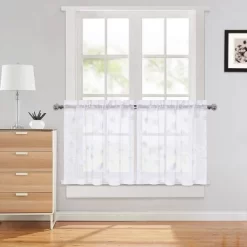 Trinity Short Sheer Kitchen Curtains Floral Embroidered Faux Linen -Northlight Store GUEST 1c6836ab e3ec 484d bba0 4f276d7070a7