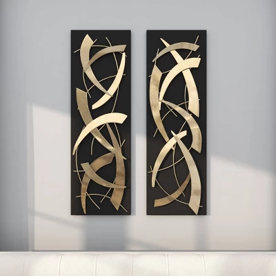 Set Of 2 Metal Abstract Dimensional Wall Decors With Wood Backing Gold - Olivia & May 15 Set Of 2 Metal Abstract Dimensional Wall Decors With Wood Backing Gold - Olivia & May - Image 15