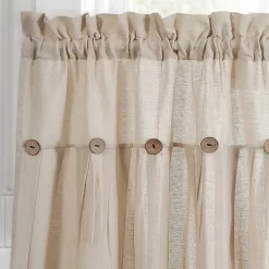 Set Of 2 Farmhouse Linen Button Kitchen Curtain Tiers - Lush Décor