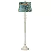 360 Lighting Shabby Chic Floor Lamp 60" Tall Antique White Washed Peacock Print Drum Shade For Living Room Reading Bedroom Office