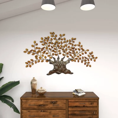 Traditional Metal Tree Indoor Outdoor Wall Decor With Leaves Brown - Olivia & May 9 Traditional Metal Tree Indoor Outdoor Wall Decor With Leaves Brown - Olivia & May - Image 9