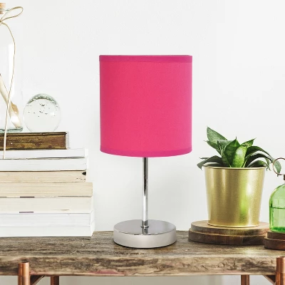 11.81" Traditional Petite Metal Stick Bedside Table Desk Lamp In Chrome With Fabric Shade Vibrant Pink - Creekwood Home 6 11.81" Traditional Petite Metal Stick Bedside Table Desk Lamp In Chrome With Fabric Shade Vibrant Pink - Creekwood Home - Image 6
