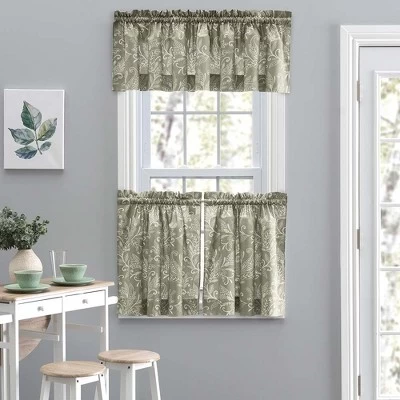 Ellis Curtain Lexington Leaf Pattern On Colored Ground Curtain Tiers Sage 1 Ellis Curtain Lexington Leaf Pattern On Colored Ground Curtain Tiers Sage