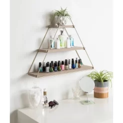 20.8" X 24.2" Tilde Three-Tier Triangle Wood And Metal Wall Shelf Natural/Gold - Kate & Laurel All Things Decor -Northlight Store GUEST 27abd0d3 f5be 4a80 91d3 c4e48c0baffb