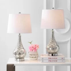 25.5" (Set Of 2) Darren Glass Table Lamp (Includes LED Light Bulb) Silver - JONATHAN Y