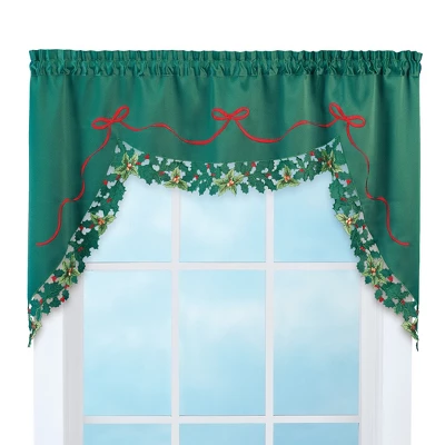 Collections Etc Holly Border Curtain Swag Holiday Valance 3 Collections Etc Holly Border Curtain Swag Holiday Valance - Image 3