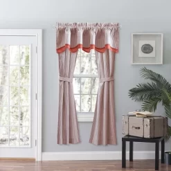 Ellis Curtain Plaza Classic Ticking Stripe Printed 3" Rod Pocket Double Layer Bradford Valance 58" X 15" Brick