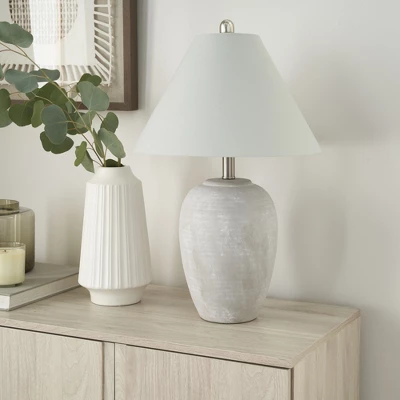 23" Unglazed Ceramic Jar Table Lamp - Nourison 2 23" Unglazed Ceramic Jar Table Lamp - Nourison - Image 2