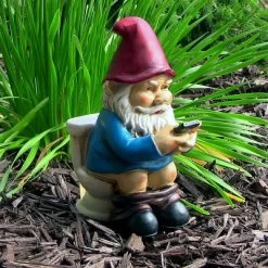 Sunnydaze Decor Sunnydaze Cody The Garden Gnome On The Throne Reading Phone Indoor/Outdoor Lightweight Resin Lawn And Garden Statue - 9.5" H