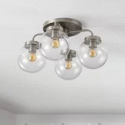 18" 4-Light Piper Farmhouse Rustic Iron/Glass LED Semi Flush Mount Nickel/Clear - JONATHAN Y -Northlight Store GUEST 2ebb7618 7846 4452 bc81 58ab5e135083