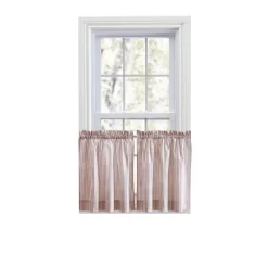 Ellis Curtain Plaza Classic Ticking Stripe Printed On Natural Ground 1.5" Rod Pocket Tailored Tiers Brick -Northlight Store GUEST 2f8a9516 7998 446f 955f c026df71cca9