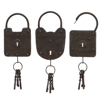 Set Of 3 Metal Keys Wall Decors With Locks Black - Olivia & May 2 Set Of 3 Metal Keys Wall Decors With Locks Black - Olivia & May - Image 2