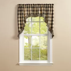 Park Designs Buffalo Check Ruffled Black Swags 72" X 36"