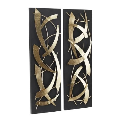 Set Of 2 Metal Abstract Dimensional Wall Decors With Wood Backing Gold - Olivia & May 9 Set Of 2 Metal Abstract Dimensional Wall Decors With Wood Backing Gold - Olivia & May - Image 9