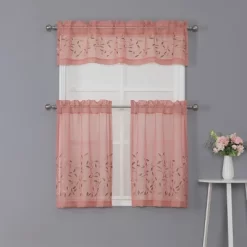 Kate Aurora Shabby Sheer Embroidered Complete 3 Piece Floral Rod Pocket Cafe Kitchen Curtain Tier & Valance Set -Northlight Store GUEST 3718bdce c772 42b0 9a09 ff76f8ef40f2