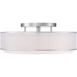 Possini Euro Design Modern Ceiling Lighting Semi Flush Mount Fixture 20" Wide Chrome 3-Light Sheer Outer Off White Inner Drum Shade For Bedroom House -Northlight Store GUEST 371bb737 03fa 4285 b6a2 498ffb003828