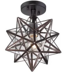 Franklin Iron Works Cuthbert Modern Farmhouse Ceiling Light Semi Flush Mount Fixture 11" Wide Black Iron Moravian Star Clear Glass Panels For Bedroom -Northlight Store GUEST 378451ea 6ee7 4604 9062 88b7cb736f20