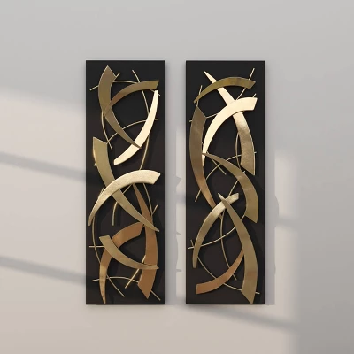 Set Of 2 Metal Abstract Dimensional Wall Decors With Wood Backing Gold - Olivia & May 1 Set Of 2 Metal Abstract Dimensional Wall Decors With Wood Backing Gold - Olivia & May