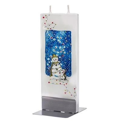 Christmas 5.75" Snowman With Child Stringing Lights Flatyz Candles - Flame Candles 2 Christmas 5.75" Snowman With Child Stringing Lights Flatyz Candles - Flame Candles - Image 2