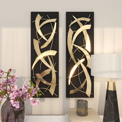 Set Of 2 Metal Abstract Dimensional Wall Decors With Wood Backing Gold - Olivia & May 7 Set Of 2 Metal Abstract Dimensional Wall Decors With Wood Backing Gold - Olivia & May - Image 7