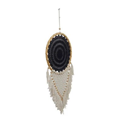 42" X 16" Cotton Macrame Handmade Intricately Woven Dreamcatcher Wall Decor With Beaded Fringe Tassels Black - Olivia & May 2 42" X 16" Cotton Macrame Handmade Intricately Woven Dreamcatcher Wall Decor With Beaded Fringe Tassels Black - Olivia & May - Image 2