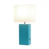 Leather Table Lamp And Fabric Shade Teal - Elegant Designs