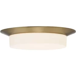 Possini Euro Design Melber Modern Ceiling Light Flush Mount Fixture 14" Wide Warm Brass Gold 3-Light Opal White Glass Shade For Bedroom Living Room -Northlight Store GUEST 3d28ca59 2a64 452e 9aeb 9fe7090909bc