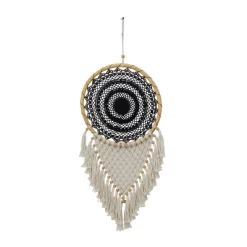 42" X 16" Cotton Macrame Handmade Intricately Woven Dreamcatcher Wall Decor With Beaded Fringe Tassels Black - Olivia & May