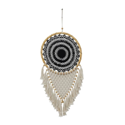 42" X 16" Cotton Macrame Handmade Intricately Woven Dreamcatcher Wall Decor With Beaded Fringe Tassels Black - Olivia & May 1 42" X 16" Cotton Macrame Handmade Intricately Woven Dreamcatcher Wall Decor With Beaded Fringe Tassels Black - Olivia & May