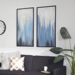 Contemporary Canvas Abstract Framed Wall Art With Black Frame Set Of 2 Blue - Olivia & May