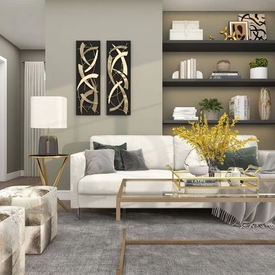 Set Of 2 Metal Abstract Dimensional Wall Decors With Wood Backing Gold - Olivia & May 13 Set Of 2 Metal Abstract Dimensional Wall Decors With Wood Backing Gold - Olivia & May - Image 13