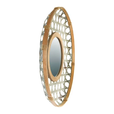 Round Metal Wall Mirror With Galvanized Wood Frame - Storied Home 2 Round Metal Wall Mirror With Galvanized Wood Frame - Storied Home - Image 2