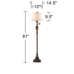 Kathy Ireland Vintage Swing Arm Floor Lamp 61" Tall Bronze Marble Font Faux Silk Shade For Living Room Reading House Bedroom Home -Northlight Store GUEST 41900b73 10f9 43b3 a338 ea7aca81a837