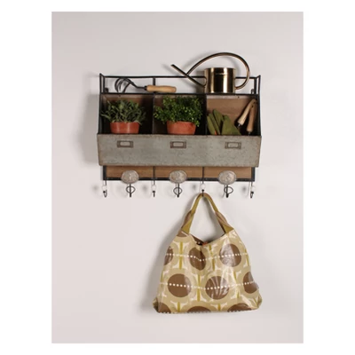 Wall Shelf Tin With 3 Hooks - Gray 2 Wall Shelf Tin With 3 Hooks - Gray - Image 2